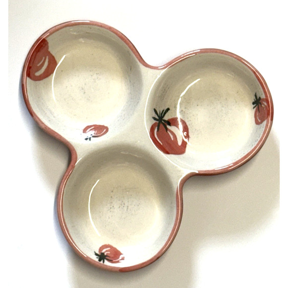 Crate & Barrel 3 section Ceramic-Appetizer, Condiment Server with TOMATOS - Picture 1 of 7